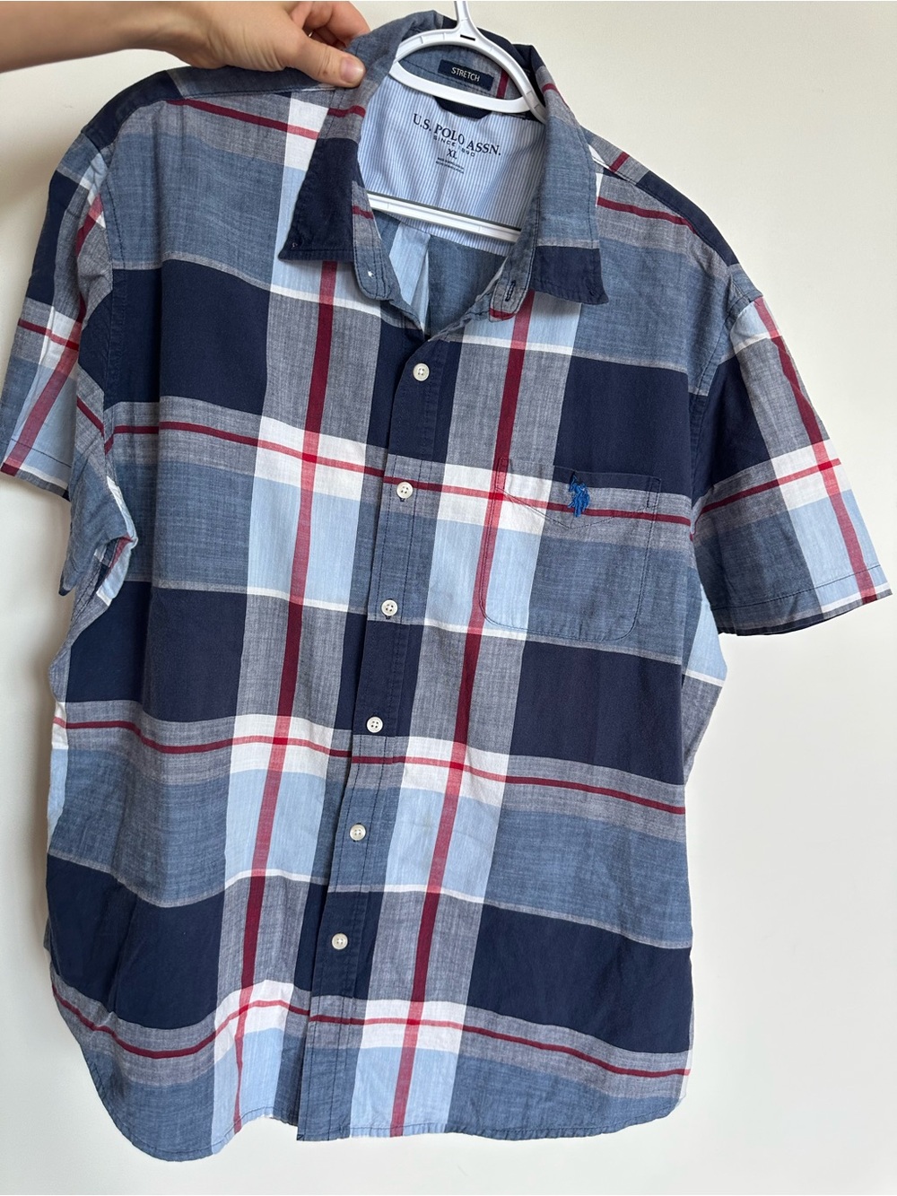 U.S. Polo Assn. Navy, Light Blue & White Plaid Short-Sleeve Button-Down Shirt